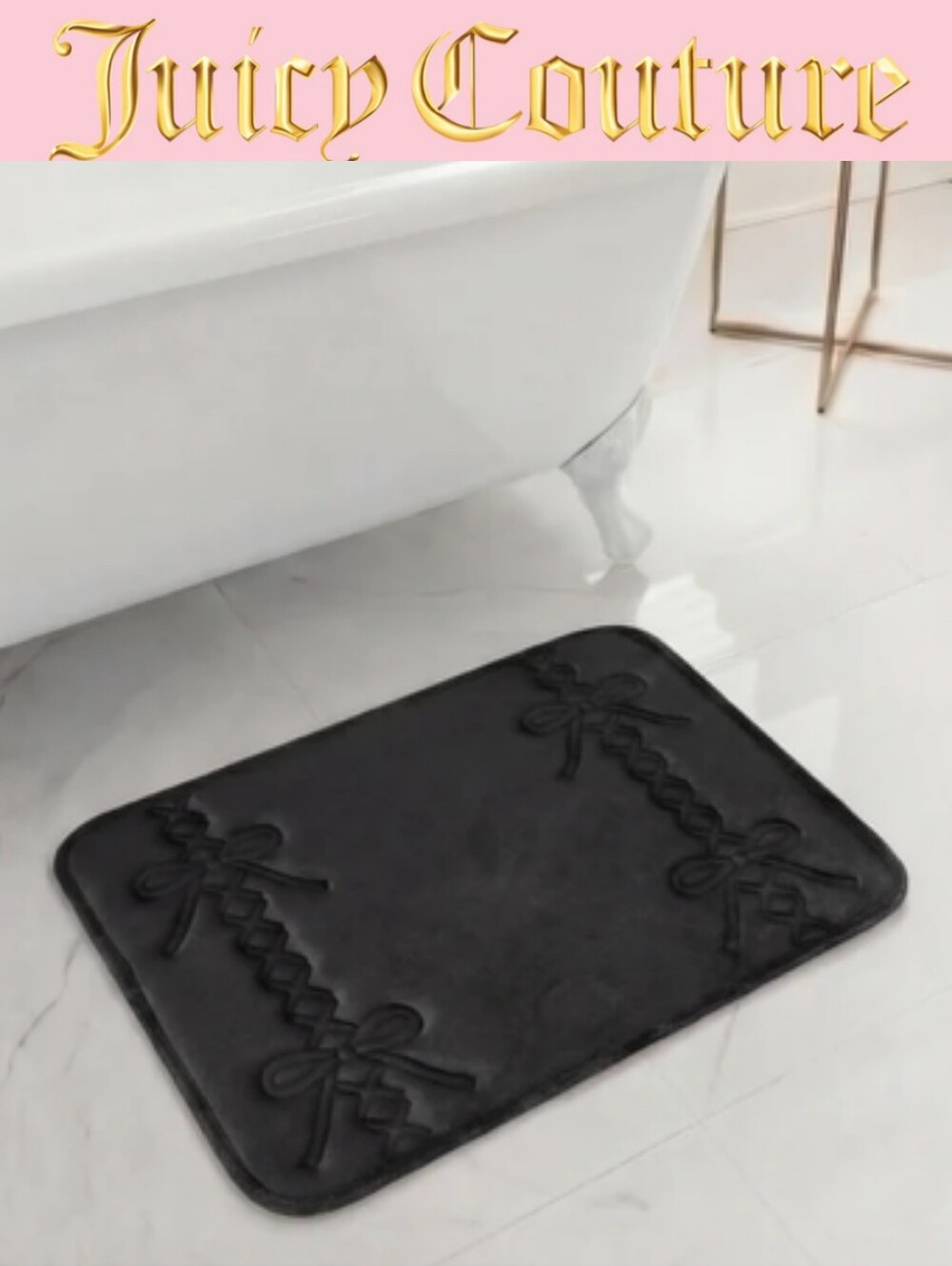 Juicy Couture Home Corset Bows Quilted Memory Foam Bath Rug- Black